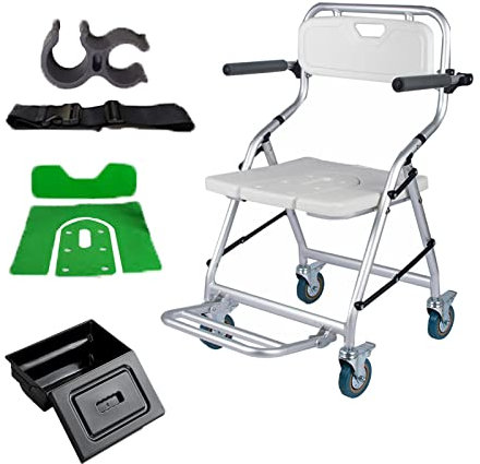 fikujap Duschhocker Mit Rollen, Badehilfen Behinderte Senioren Schwangere Aluminiumlegierung, Toilettenstuhl Mit Rollen, Duschstuhl Mit Armlehnen Und RäDern