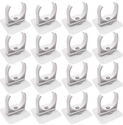 HLIWS 16Pcs 40mm Self Adhesive Plastic Pipe Clips,360 Adjustable Hose Clips,PVC Water Pipe Clamps,White Snap in Design,for Fixing Bracket of Water Pipe