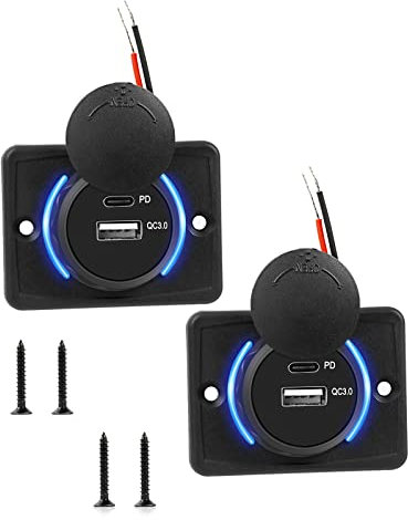 LURICO Prise USB 12V Camping Car, PD&QC3.0, 2 Ports de Charge Rapide, Compatible avec tous les appareils USB, pour Voiture Bus Camping Car Bateau (2 Pièces)