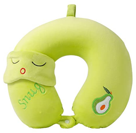 Reisekissen Kinder Nackenkissen, ​Nackenhörnchen mit Augenabdeckung, Memory Schaum Schlafkissen Nackenstützkissen für Kinder und Erwachsene, Reisen im Auto Flugzeug Zug (Avocado)