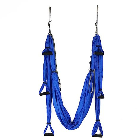 Yoga-Hängematte für Luftfahrt, Anti-Schwerkraft-Schaukel, trapezometrische Luft-Durst-Set mit Karabinerhaken und Gänseblümchen-Kette, Umkehrwerkzeug für Home Fitness Indoor (Blau)