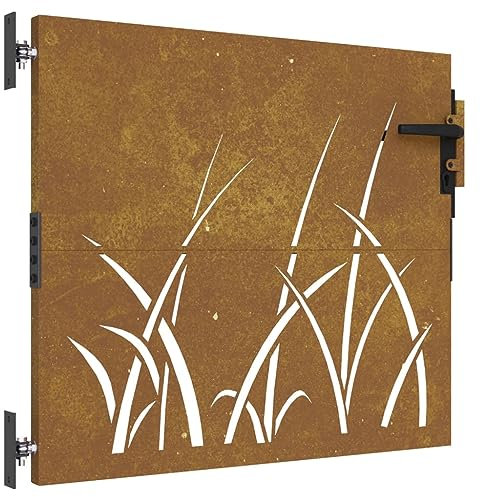 vidaXL Cancello da Giardino 85x100 cm in Acciaio Corten Design Erba, cancello in Metallo, cancello da Giardino Anteriore, cancello da Giardino con Serratura