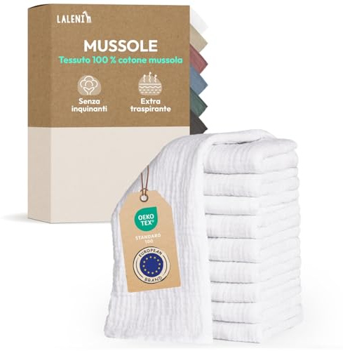 Laleni Mulltorkdukar baby 10-pack, muslin i 100% bomull 70 x 70 cm, absorberande och tvättbara – Vit