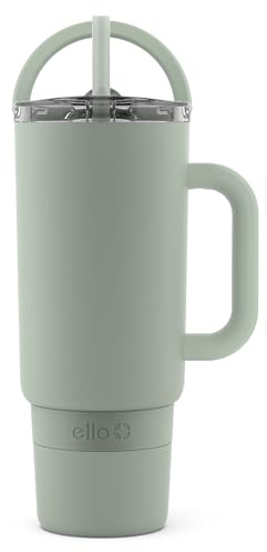 Ello Port 40 oz Tumbler with Carrying Loop & Built in Handle - Reusable Stainless Steel Water Bottle with Leak Proof Lid and Straw - Perfect for Iced Coffee and Tea