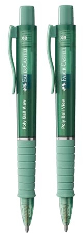 Faber-Castell - Kugelschreiber Poly Ball View Grün, 2 Stück | Auswechselbare XB Mine, dokumentenecht, ergonomische Dreikantform für komfortables Schreiben