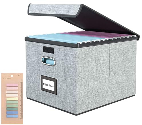 JTOOYS Upgraded Filing Boxes Portable Paperwork Organiser Large Capacity Multifunctional File Organiser with Lid Foldable Fabric Hanging Filing Box with Plastic Slide for Home Storage Office Filing