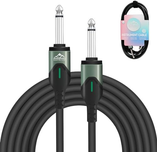 EASTROCK Cavo professionale per chitarra, 3,5 m, TRS da 0,6 cm, anti-piega, per basso elettrico, mandolino elettrico, doppio connettore dritto (nero)