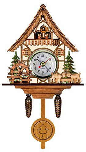 Riuulity Antico Orologio a cucù in Legno, Orologio da Parete Tradizionale in Stile Europeo Nordoccidentale con Pendolo a Campana Oscillante Automatico (CM005)