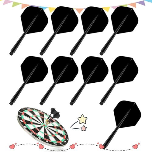 Zeaying 9 Stück Dart Flights mit Schaft,Stabile Dart Shafts,Integrierte Dartpfeile Zubehör 2BA,Dart Schäfte und Flights aus Einem Stück für Darts Dartpfeil Spiel,Dartscheiben,Schwarz