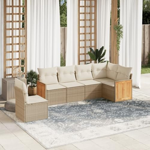 Rantry 6-TLG. Gartenmöbel Set mit Kissen Gartensofa Gartenlounge Balkonmöbel Loungesofa Rattansofa Modular Ecklounge Ecksofa Sitzgruppe Sofagarnitur Loungemöbel Beige Poly Rattan
