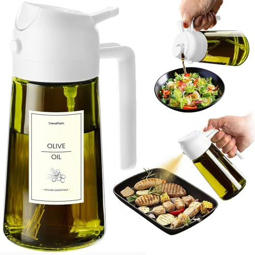 TrendPlain Pulverizador Aceite Spray 470ml - 2 en 1 Spray Aceite Cocina, Dispensadora para Freidora de Aire, Ensaladas, Vinagre y Accesorios Cocina (1 unidad, Blanco-1)