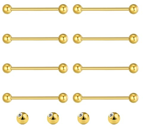Gojewen 12 pièces piercing langue mamelon acier chirurgical or piercing langue mamelon 18mm