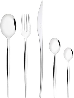 BUGATTI, Natura, Couverts de Table 30 pièces en Acier Inoxydable 18/10 avec Coffret Gallery, Service de Table6, Cuillères, Fourchettes, Couteaux, Cuillères à Café et Cuillères à Moka