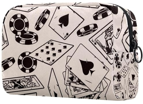 Spades Poker Card and Chips Cosmetic Bag for Women, Travel Toiletries Bags Large Makeup Handy Pouch Organiser Bag with Zipper