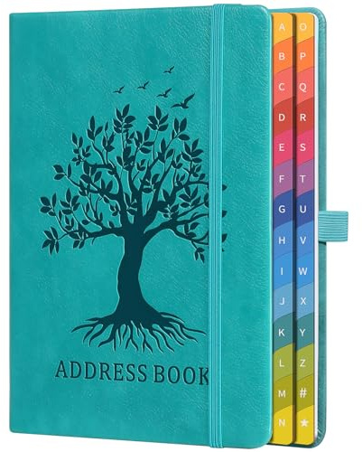 Adressbuch mit farbenfrohen alphabetischen Registerkarten (21,3 x 14,8 cm) - Hardcover-Telefon- und Kontakt-Organizer, mit Platz für wichtige Website-Passwörter und Softwarelizenzen