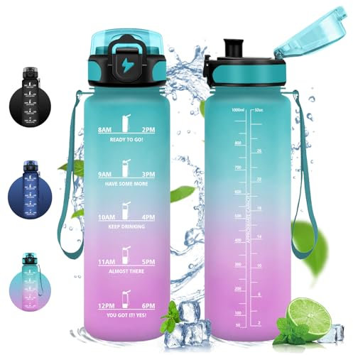 Vikaster Borraccia, 1L, Borraccia Sportiva, Borraccia Motivazionale, Senza BPA, Bottiglia Acqua per Sport, Fitness, Yoga, Scuola, Ufficio