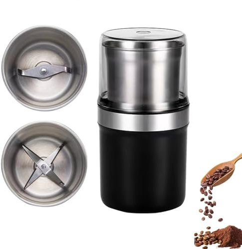 OFNHJK Macinacaffè Elettrico, Macina Noci Multifunzione con Doppie Tazze e Motore Potente da 200 W, Macina Spezie Elettrico per Chicchi di caffè da Cucina, Spezie, Erbe, Noci, Grani, Semi