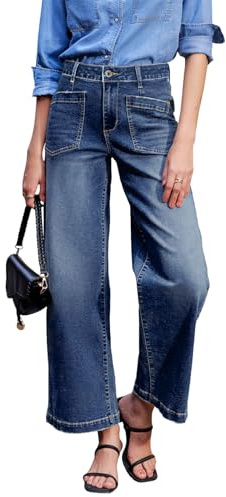Sidefeel Womens Jeans High Waisted Stretchy Wide Leg Jeans Trendy Straight Leg Loose Zimbaplatinum Denim Pants Bluing Size 12