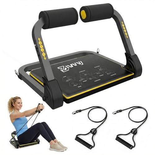 ZIWWVY Foldable Ab Machine - Adjustable Sit Up Bench for Home Gym, 300lb Capacity, Portable Core Workout Equipment