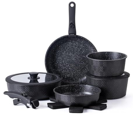 HJZSZX Juego de ollas y sartenes de cerámica antiadherentes para cocina, seguros y saludables, con mango extraíble de tacto suave, rombo negro, uno