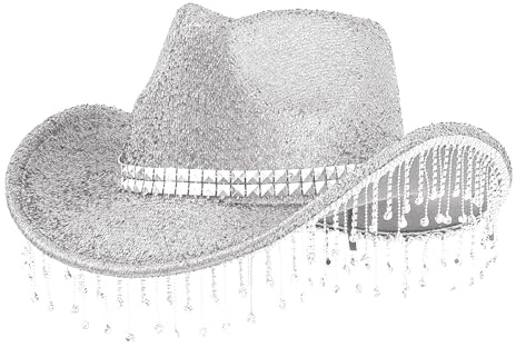 SRTUMEY Western Cowboy Hat Cowgirl Hats with Rhinestone Tassel Party Fedora Hat Costume for Women Men Wedding Music Costume Party