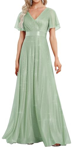 Ever-Pretty Women's Sparkling Ruffles Sleeve Deep V-Neck Empire Waist A-Line Bridesmaid Dress EE50159