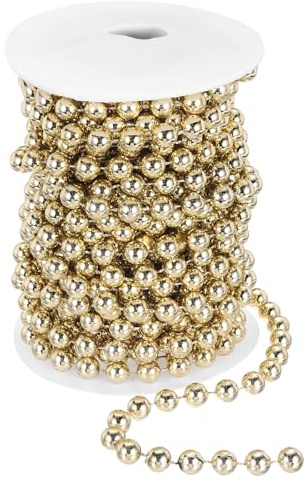 PATIKIL 33 Feet Pearl String 10 mm Craft Pearl Bead Garland Faux Beads Spool Roll Strands Pearls Chain Trim for Wedding Party Flower Christmas Tree Decoration DIY Crafts, Gold