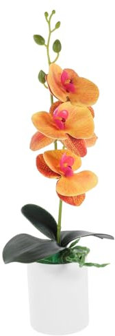 CLISPEED Flor Artificial Maceta Orquídea Simulada Tamaño Mediano Plástico Color Naranja Decoración Mesa Bonsái Orquídea Falsa Interior 1 Unidad