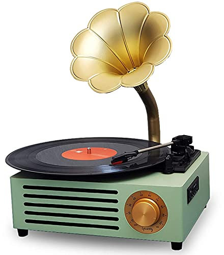 WDWDW Tocadiscos Retro Vintage Estilo clásico fonógrafo gramófono Reproductor de Vinilo Soporte 35 mm Audio Bluetooth 42 Entrada Auxiliar/USB FL