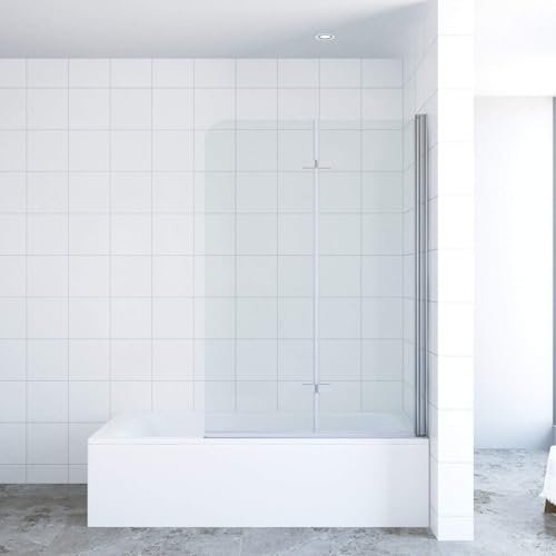 YAKE Badewannenfaltwand 2 teilig Faltbar 5mm Einscheiben Sicherheitsglas Nano Beschichtung Duschtrennwand 120 x 140cm Duschwand für Badewannen Badewannenaufsatz mit Rahmenlosem Design Duschabtrennung