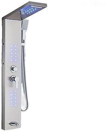 Ensemble de mitigeur thermostatique de douche noir mat avec panneau LED de douche à double poignée, robinet de spa, tour de colonne de douche de salle de bain moderne (6004 Gold 1)