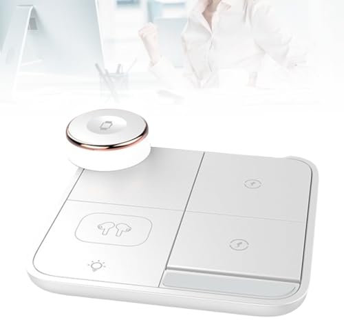 4-in-1 Wireless Charger, Suitable for Phones/Watch/Earphone, 15w Fast Charging, with Colorful Lights,Qi Certification,White