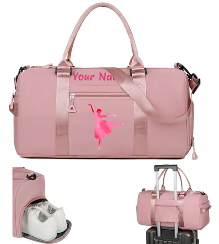 Personalisierte Bestickte Seesack, Benutzerdefinierte Sport Turnbeutel mit Namen für Mann Frauen, Mädchen Tanz Tasche Reisetasche - mit Schultergurt & Wet Dry Taschen & Schuhfach - 10 Farben
