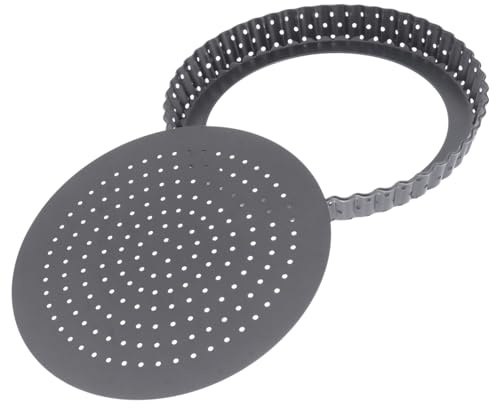 TOPPERFUN Non-Stick Pizza Baking Tray with Holes Medium 8-inch Round Tart Pan Removable Bottom Quiche Tool for Home Baking