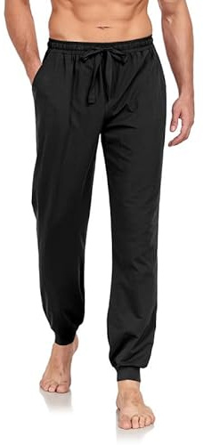 COLORFULLEAF Men’s Cuffed Pyjama Bottoms Soft Knit Loungewear Pants Comfort Joggers Tracksuit Bottoms with Pockets(Black,XL)