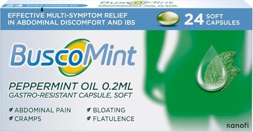 Peppermint Oil Soft Gel Capsules, 0.2 ml for IBS, Abdominal Pain, Cramps and Bloating Treatment, Gastro-Resistant, 24 Count (Pack of 1)
