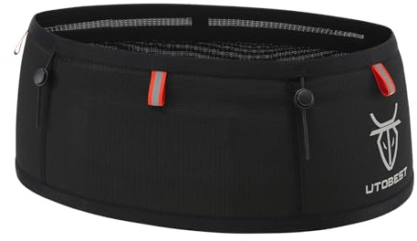 UTOBEST Laufgurtel fur Damen & Herren, rutschfreie Hufttasche, B7 Pro | Passt 17 pro max, einfache Handybedienung, 4 Taschen ohne Reisverschluss, 500ml Softflasche, Hydration fur Straße & Trail