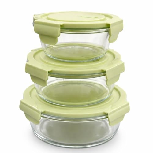 cecaro group - Set 3 Contenitori Porta Pranzo in Vetro Ermetici con Coperchio e Valvola Vapore – Ciotole Salvaspazio Impilabili – Adatti a Forno, Microonde e Lavastoviglie