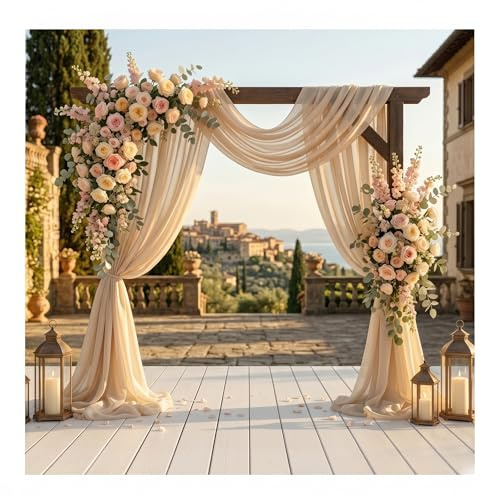 YaosFamily, Boho Chiffon Deko Stoff 75 x 600 cm – Transparenter Stoff für Traubogen Hochzeit, Fotowand Hintergrund, Wedding Decoration & Romantische Raumdeko (Cremefarben)