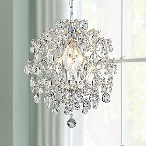 Bestier Silvrig modern hängande ljuskrona i kristall, regndroppsbelysning, taklampa, armatur, lampa för matsal, badrum, sovrum, vardagsrum, 3 E14-glödlampor krävs, diameter 40 cm, höjd 45 cm