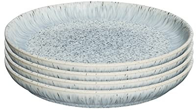 Denby - Halo Speckle Medium Plates Set of 4 - Grey, Neutral Patterned Coupe Dishwasher Microwave Safe Crockery 21cm - Glazed Ceramic Stoneware Tableware - Chip & Crack Resistant
