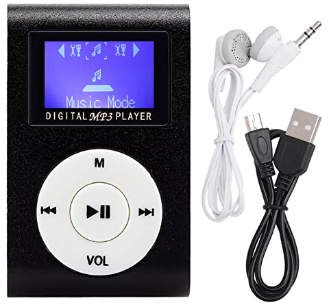 Set Lettore MP3, Mini Lettore Musicale MP3 Portatile Sport Clip Posteriore Schermo LCD Supporto MP3 Scheda di Memoria, Lettore Musicale Digitale con Cuffie e Cavo USB, Leggero e Portatile