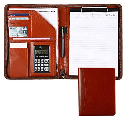 Schreibmappe A4 Konferenzmappe Mit Reißverschluss Portfolio Terminplaner Für Büro Arbeitsmappe Ordner Businessmappe Ringbuch Mit Notizblock Nachfüllbar Für Damen Herren (Color : Brown, Size : 12-dig