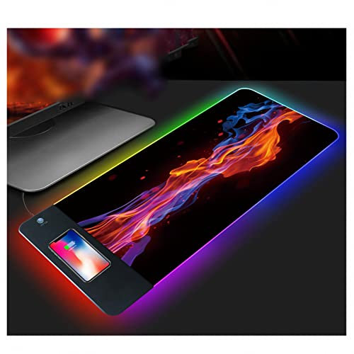 AXTMR RGB Gaming Mouse Pad With Wireless Charger, Luminous Fast Charging Mousepad Mat For Non-Slip Rubber Base,style3,90 * 30cm