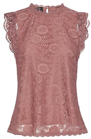 PIECES Pcolline SL Lace Top Noos BC Pizzo, Canyon Rose, XL Donna