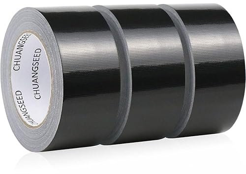 CHUANGSEED 3 Pack Black Waterproof Duct Tape 50mm x 27.4m Heavy Duty Strong Gaffer Tape for Repairs, DIY, Crafts, Bundling,and Moving Boxes, Indoor/Outdoor Use (Black)