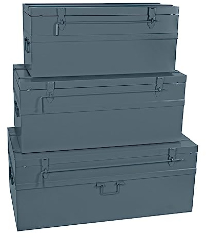 COGEX - Set di 3 Bauli in Metallo Lucchettabili Grigio - 70L (700x330x310) + 100L (800x390x340) + 150L (900x450x370)