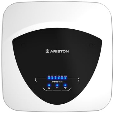 Ariston Andris Elite Wifi - Scaldabagno Elettrico 15 Litri U/5 EU Sopralavello 36x34x36 - Boiler Elettrico con ABS Risparmio Energetico e Sicurezza, 1200W, Classe Energetica A, Compatibile con Alexa