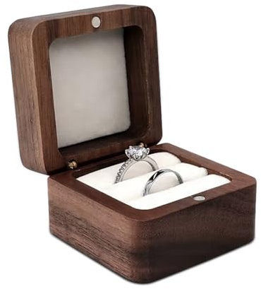 WisePoint Wooden Ring Box, Mini Engagement Jewellery Box with Double Slot, Square Wedding Ring Box for Ring, Elegant and Retro Ring Holder for Wedding, Ceremony (white)