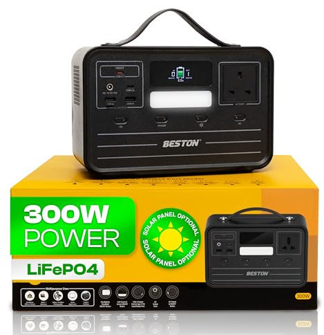Portable Power Station 230Wh 300W 6-Port Outdoor Generator 1 AC UK PLUG Outlet PD 60W USB-C & A in & output, LiFePO4 Battery pack for Outdoors Picnic Fishing Travel Party Camping